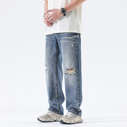 Fashion Elastic Waist Ripped Jeans For Men